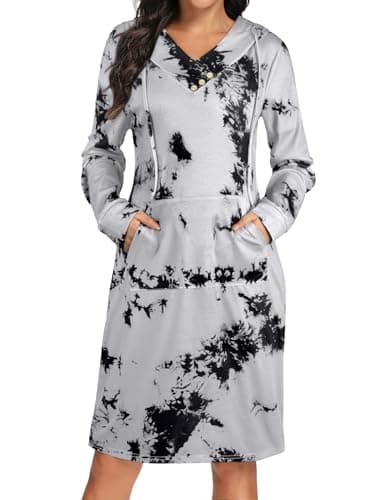 Kimmery Fall Dresses for Women 2025 Long Sleeve Dress for Women Sweatshirt Womens Hoodies Tie-dye Sweatshirt S