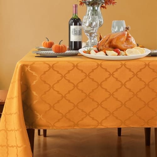 SASTYBALE Thanksgiving Tablecloth Rectangle, Fall Floral Table Cloth Spill Proof Wrinkle Resistant Table Cover for Autumn Harvest, Dining(52"x70",4-6 Seats,Amber)