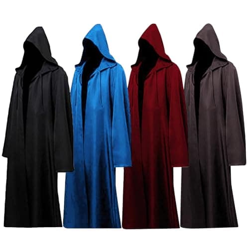 Tunic Hooded Robe Monk Priest Black Cloak Halloween Costume Adult Hood Cape