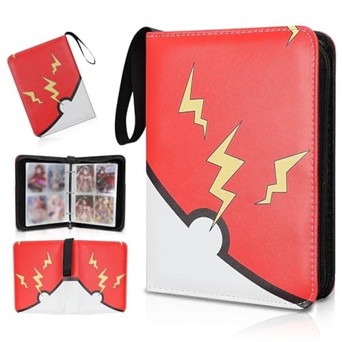Collectible Trading Card Albums,4 Pocket Card Binder, 400 Double Sided Pocket PU Premium Zip Trading Collection Binderwith 50 Removable Sleeves, Card Folder forTCG, Sports Cards (Red & Yellow)