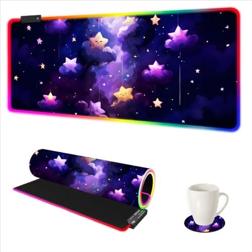 DINKY RGB Large Gaming Mouse Pad, Extended Mousepad with 14 Light Modes, LED Desk Mat with Non-Slip Rubber Base, Computer Keyboard Pad 35.4" x 15.8", Purple Star