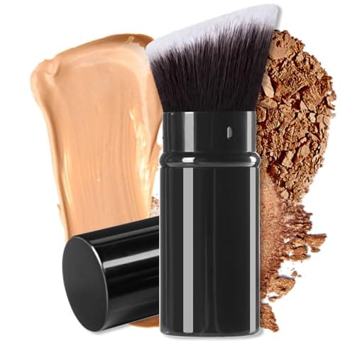 Keriloo Kabuki Makeup Brush Retractable, Angle Travel Powder Foundation Makeup Brush Face Blush Brushes for Blending Liquid, Bronzer, Buffing, Sunscreen,Flawless Cosmetics