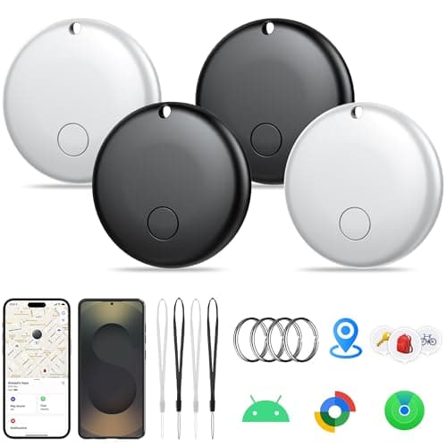 Air Tag for Android Air Tags-4 Pack Android（NOT for iOS） Bluetooth Tracker for Smart Tracking Tag for Google Find Hub Device App. Finder for Suitcase, (Black & White, 4 Pack)