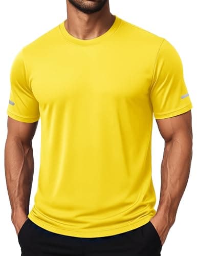 MAGCOMSEN Quick Dry Shirts for Men Short Sleeve Rash Guard Running Workout Gym Shirt Sun Protection Summer Beach Water UV Tshirt Yellow S
