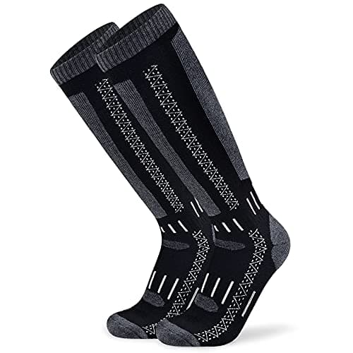 Busy Socks 1 Pack Winter Warm Merino Wool Blend Ski Socks,Black/Dark Grey,L