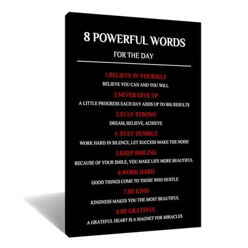 Inspirational Canvas Wall Art 8 Powerful Words Motivational Positive Quotes Poster Print for Modern Home Bedroom Living Room Office Wall Decoration Artwork Stretched and Framed [12''Wx18''H]