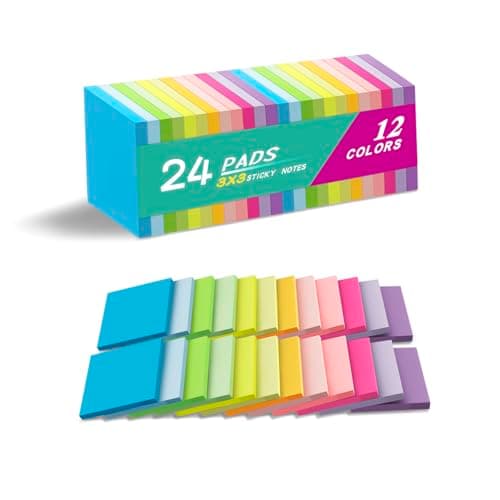 (24 Pads) Sticky Notes 3x3 Inches,Bright Colors Self-Stick Pads, Easy to Post for Home, Office, Notebook