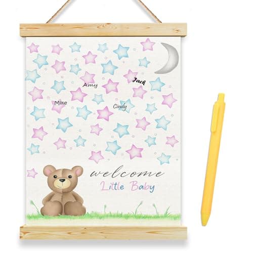 EQIUAG Bear Baby Shower Guest Book Party Ideas, Baby Shower Gender Reveal Guest Book Canvas Decoration, Baby Book Keepsake Party Favors