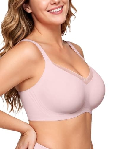 OEAK Womens Wireless Jelly Bras V Mesh Comfortable Bralette Supportive Tshirt Bra No Underwire Seamless Push Up Everyday Bras 2XL Pink