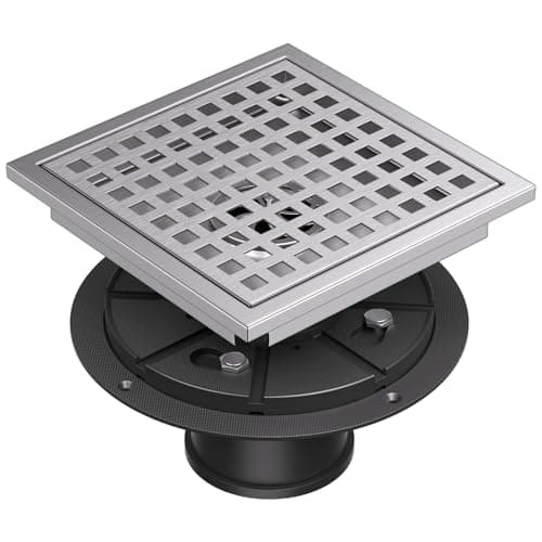 Square Shower Floor Drain with Flange, 6 Inch Brushed Nickel Shower Drain Hair Catcher, SUS304 Stainless Steel Floor Drain Strainer, Shower Drain Cover