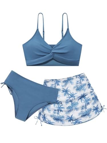 Girl's Swimsuits with Skirts Front Cross Strap Bikini Set Swimming Bathing Suit