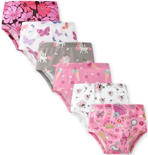 Yoofoss Girls' Underwear, 100% Organic Cotton Soft Toddler Kids Underwear, Tag-free Comfort Girls Panties, 6-Pack - Pink Castle, 8Y