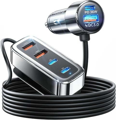 AINOPE 108W Multiple Ports Car Charger, Road Trip Essentials for Kids,Travel Essentials for Long Trips,6-Port USB C Cigarette Lighter Adapter Fast Charging for iPhone 17 16 15[+5FT Cable]Mother‘s Day