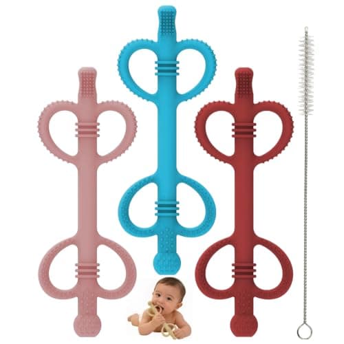 Solifegoble Baby Silicone Teething Stick, Food‑Grade BPA Free Long Handle Molar Teether, Multi‑Textured Gum Massager, Easy to Hold, Freezer & Dishwasher Safe Chew Toy for 3‑12 Months Babies