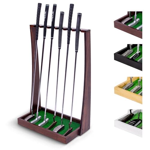 GoSports Premium Wooden Golf Putter Stand - Indoor Display Rack - Holds 6 Clubs
