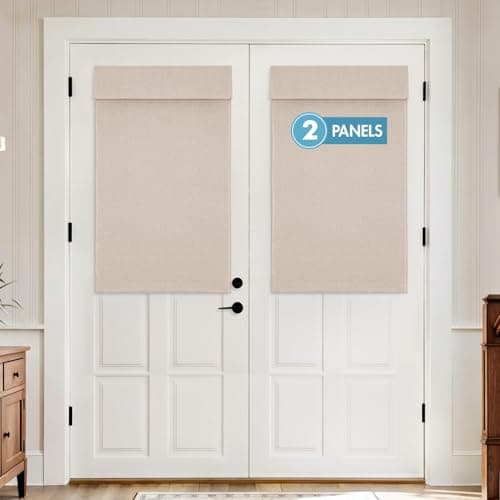 MIULEE 100% Blackout Linen French Door Curtains Linen W26xL40 2 Panels