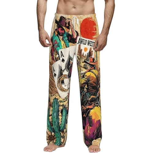 TREKTOTS Cowboy Soft Men's Pajama Pants with Pockets, Western Themed Breathable Sleep Lounge Pants, Lightweight Sleepwear for Relaxation, 2XL Sand