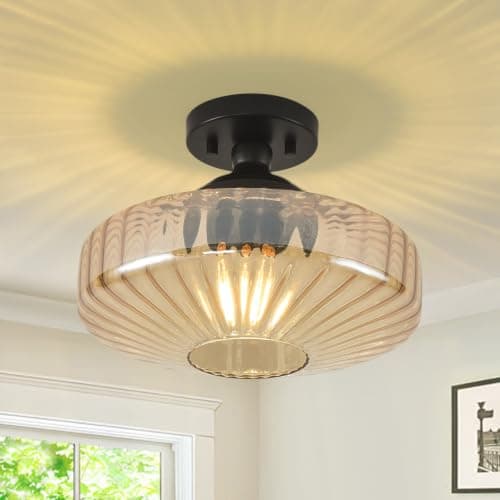 Pandaluna Amber Glass Vintage Light Fixture Ceiling Flush Mounted, 11.8in