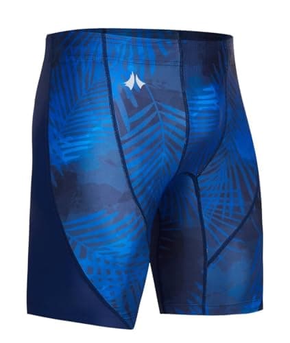 Eteoepo Navy Blue & Black Mens Swim Jammers - Ergonomic Training Athletic Swimsuit - Chlorine Resistant Quick Dry Racing Jammer for Competitive Swimming & Triathlon(Leaf/Navy,S)