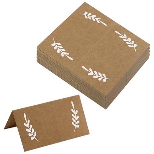 160Pcs 2” x 3.5” Kraft Place Cards, White Laurel Leaves Tent Name Card, Blank Rustic Table Seating Card for Wedding, Dinner, Parties