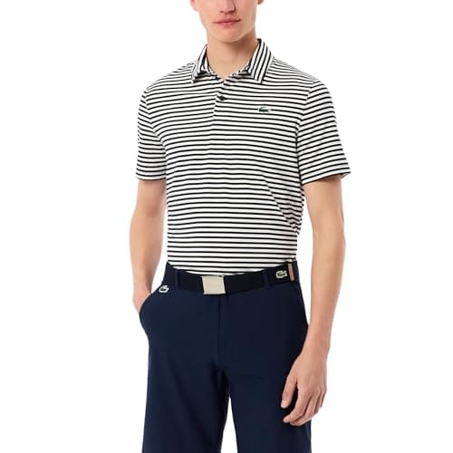 Lacoste Men's Regular Fit UV Protect Striped Golf Polo Shirt, Navy Blue/White, 4X-Large