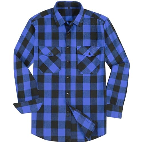 DOKKIA Flannel Shirt for Men Buffalo Plaid Long Sleeve Button Down Casual Jacket (Medium, Blue Black Buffalo)