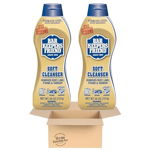 Home Essentials Box Bar Keeper Friend Soft Cleanser Liquid (2 x 26 Ounce) Multipurpose Cleaner & Rust Stain Remover for Stainless Steel, Porcelain, Ceramic, Tile & More