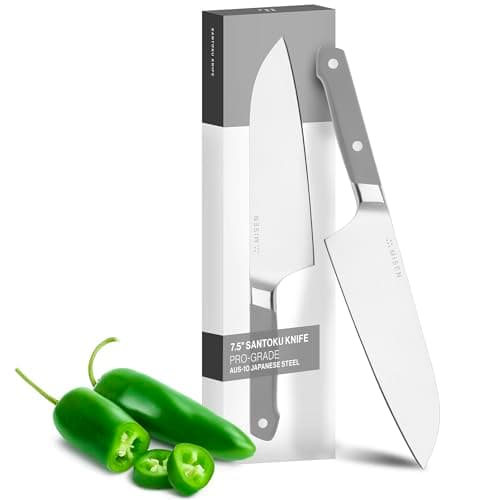 Misen Japanese Santoku Chef Knife - 7.5 Inch High Carbon Stainless Steel - Classic Japanese Knife Design for Cutting, Slicing, and Chopping - Razor Sharp Japanese Style Kitchen Knife, Gray