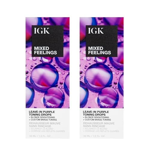IGK Mixed Feelings Leave-In Blonde Toning Drops 2 pack – Customizable Purple Pigment for Neutralizing Brassiness in Blonde, Silver, and Violet Hair – Sulfate-Free, Paraben-Free