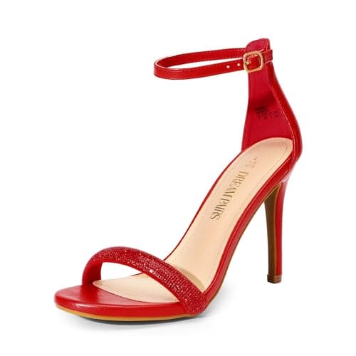 DREAM PAIRS Women's Open Toe High Heels Stiletto Heeled Sandals Sexy Dressy Shoes,Size 5.5,Red-Rhinestone,KARRIE-1