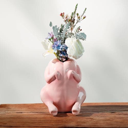 Quirky Pink Ceramic Raw Chicken Vase - Funny Uncooked Turkey Planter, Whimsical Dopamine Decor for Home & Office, Hilarious White Elephant Gag Gift, Unique Conversation Starter