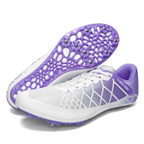 Ifrich Mens Womens Boys Girls Spikes Athletics Racing Running Shoes Track and Field Sneaker White Purple