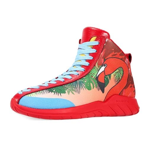 Men's Red High Top Sneakers Flamingo Graffiti Lightweight Outdoor Basketball Shoes Ankle Boots Size 14