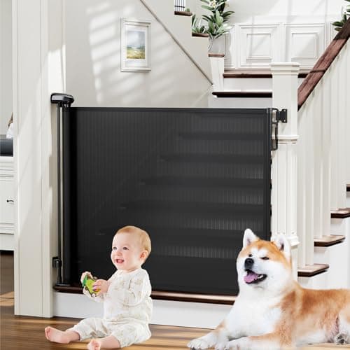 PRObebi Retractable Baby Gates for Stairs & Doorways, Dog Gate 0-54" W × 34" H, Black