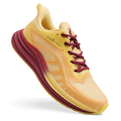 Men's Orthopedic Wide Road Running Shoes: Diabetic Plantar Fasciitis Arch Support Neuropathy Pain Relief Recovery Trail Sneakers, Lightweight Breathable Backpacking Tennis Shoes Orange Yellow Size 12