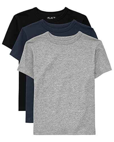 The Children's Place boys Short Sleeve Basic Layering T-shirt T Shirt, Black/Tidal/H Gray 3 Pack, X-Small US