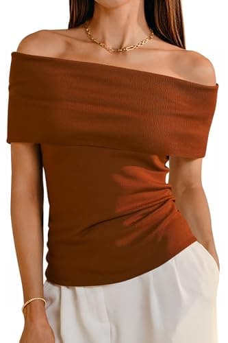 Arach&Cloz 2025 Womens Summer Fall Pullover Sweater Vest Wool Blend Sleeveless Off Shoulder Cowl Neck Fashion Casual Trendy Cute Tops Spring Going Out Blouse Outfits Caramel L