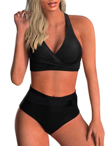 SEAFORM Women's Bikini Sets High Waist 2 Piece V Neck Twist Front Swimwear