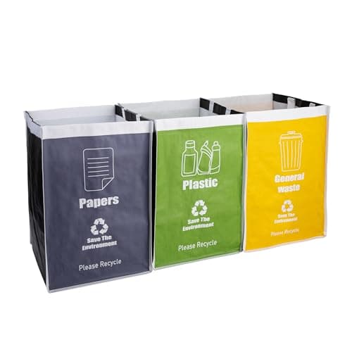 REFARICO Recycle Waste Bag for Kitchen, Indoor Recycling Bins, Recycle Bins for Home, Kitchen Recycling Bin Trash Sorting Organizer, Reusable and Waterproof - Set of Three Color