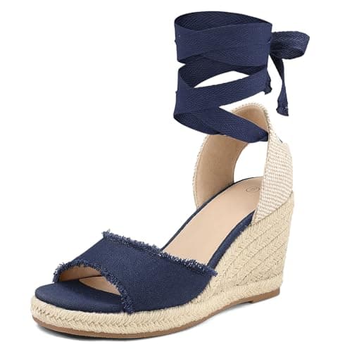 mysoft Women's Wedge Sandals Open Toe Espadrilles Platform Ankle Strap Lace Up Summer Shoes