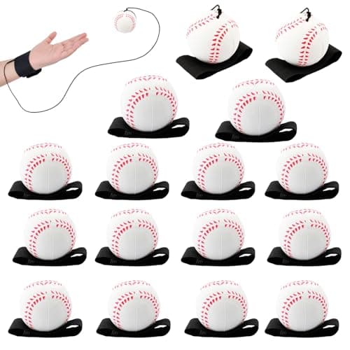 SAYAYA 16 PCS Wrist Return Ball on a String 2.36 Inch Rebound Sport Balls with Elastic Strap Baseball Soccer Tennis Practice Party Favors, Wrist Exercise and Fun Play for Kids & Adults (Baseball)