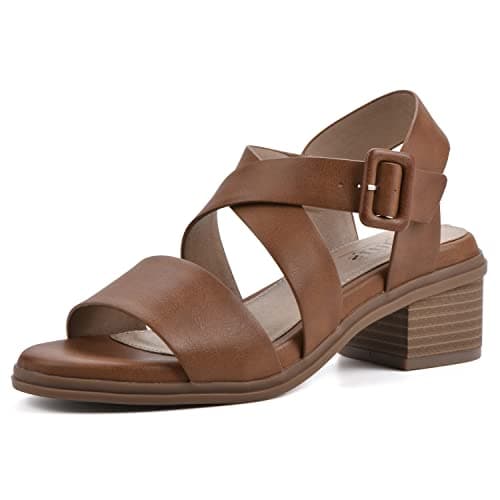 CLIFFS BY WHITE MOUNTAIN Women's Cordovan Block Heeled Sandal, Whiskey/Burnished/Smooth, 8 M