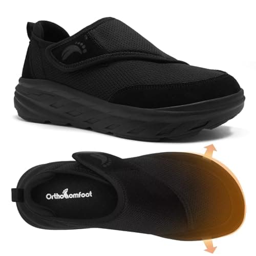Men's Orthopedic Diabetic Extra Wide Breathable Walking Shoes: Bunions Recovery High Arch Flat Feet Supportive Orthotic Athletic Shoes, Soft Lightweight Working Leisure Laofers Black Size 10.5