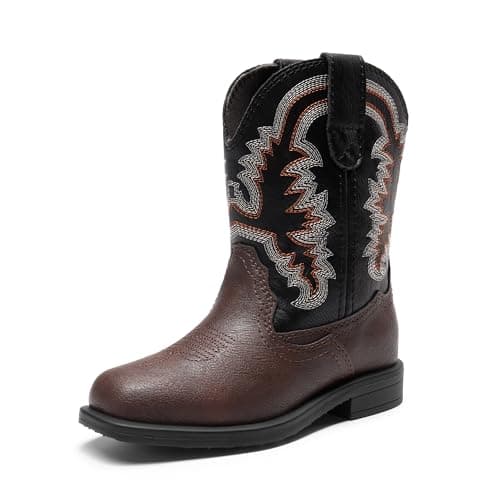DREAM PAIRS Toddler Little Boys Girls Cowboy Boots Kids Western Square Toe Riding Mid Calf Boots,Size 6 Toddler,Dark Brown/Black,SDBO2307K
