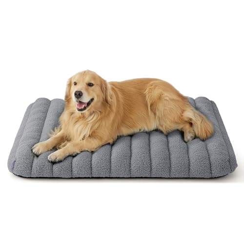LE SURE Cute Orthopedic Dog Bed for Extra Large Dogs, XL Waterproof Chic Flat Pet Beds with Removable Washable Cover, Fuzzy Thick Egg Crate Foam Pet Mat for Indoor Use (44" x 32", Grey)