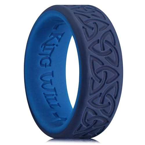 King Will Silicone Wedding Rings For Men, Blue Two-Tone Rubber Wedding Bands with Celtic Knot Pattern, 8mm Wide 2.2mm Thick, Comfort Fit Size 11