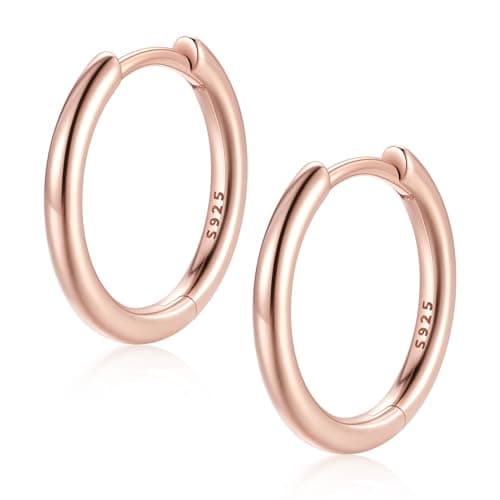 FaithHeart 925 Sterling Silver Huggie Hoop Earrings, Small Hoop Earring for Women, Rose Gold Hypoallergenic Cartilage Earrings for Women 12mm, Send Gift Box