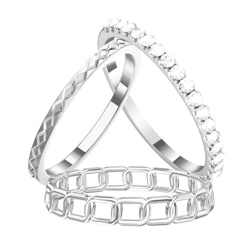YWXTW 3 Pack 14K Gold-Plated Stacking Rings for Oura Ring Gen 4 /Ultrahuman, Timeless Elegance Non Tarnish Stainless White Zirconia Engagement Oura Stackable Bands Gift for Women Silver 10