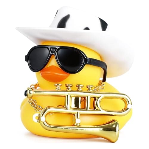 Jyeennar Cowboy Rubber Duck with Saxophone, Hat, Sunglasses & Gold Necklace