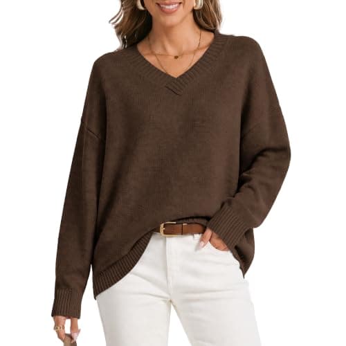 HTKEOAE Oversized Sweaters for Women Cashmere Blend V Neck Pullover Tops